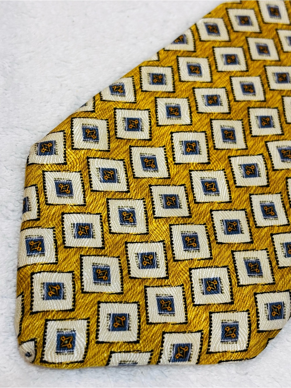 Robert Talbott Gold Geometric Silk Tie with Navy and Cream Accents